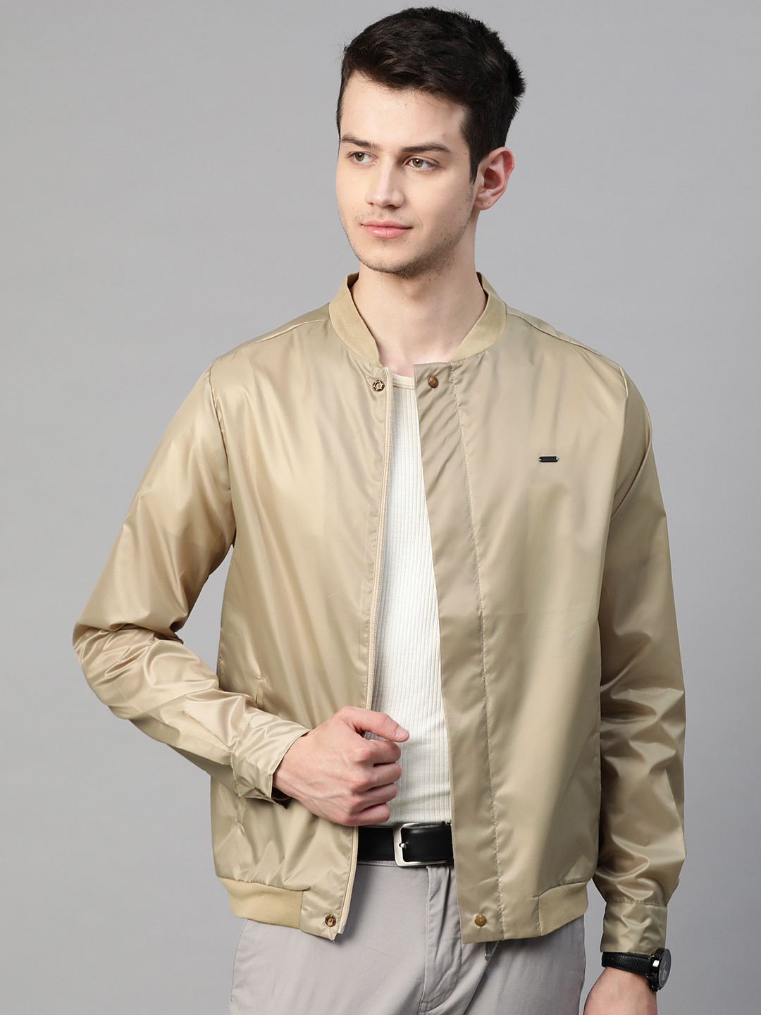 Van Heusen Men Beige Solid Tailored Jacket