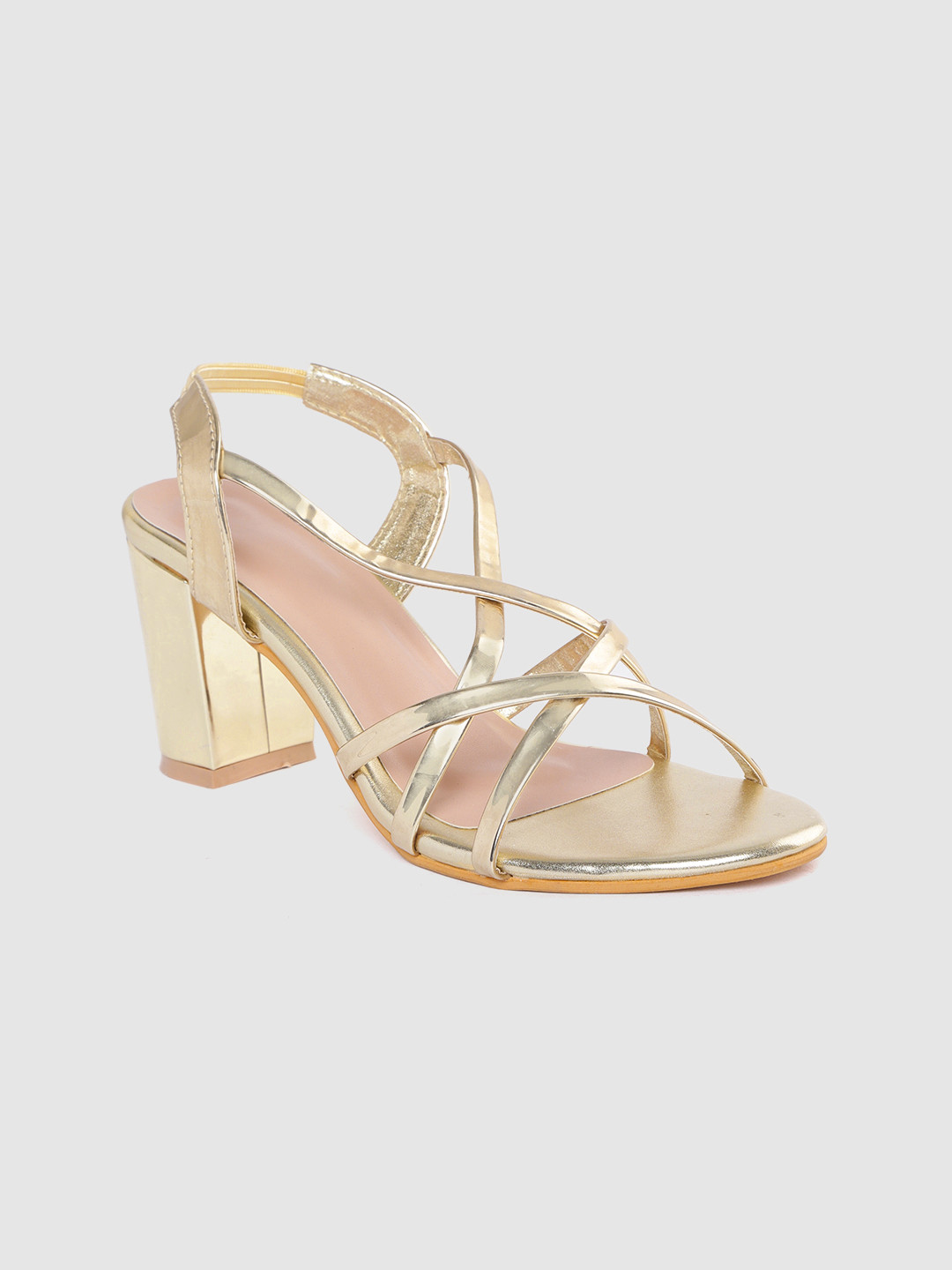 Funku Fashion Women Gold-Toned Solid Strappy Block Heels