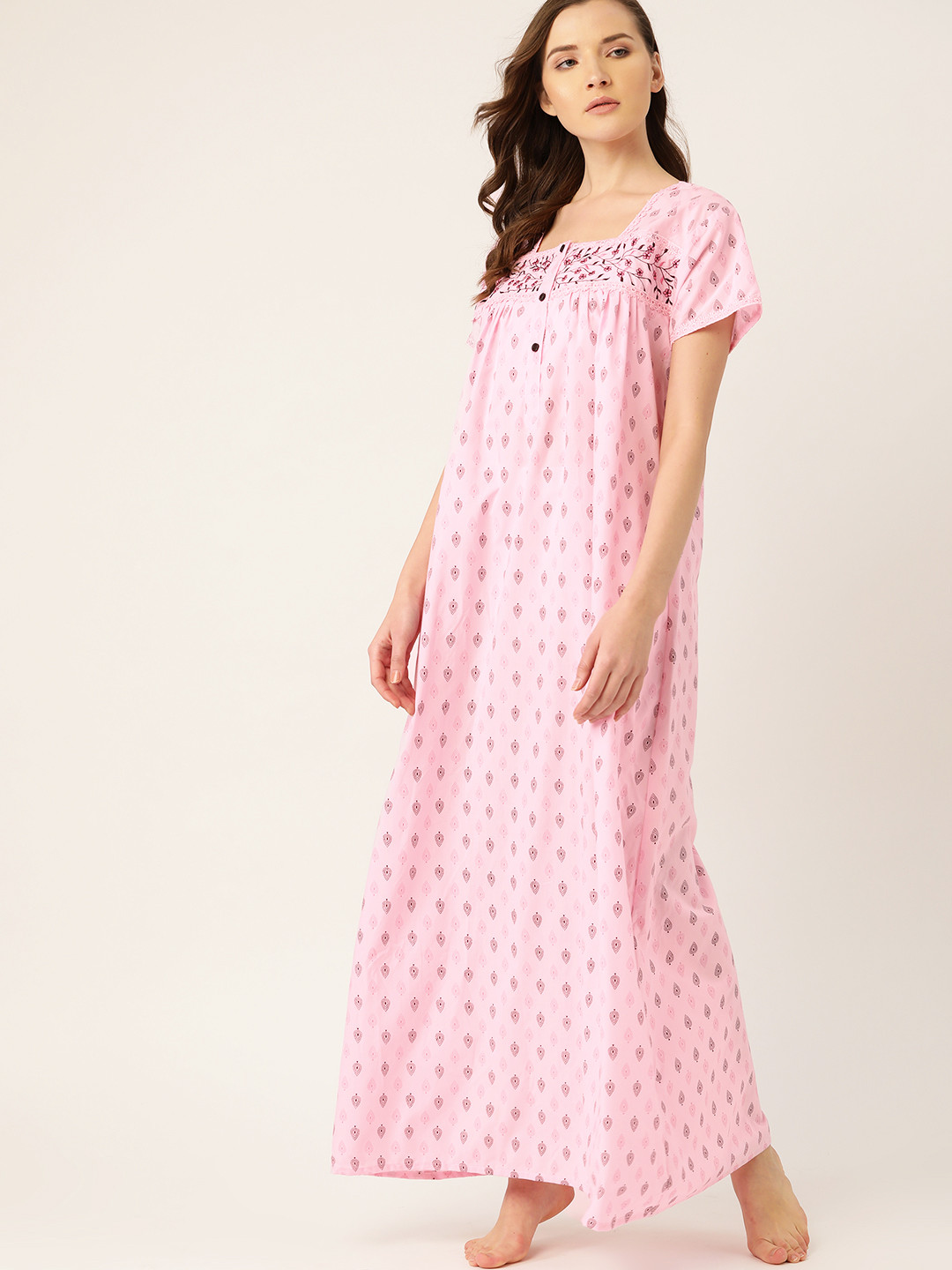ETC Pink & Maroon Printed Nightdress