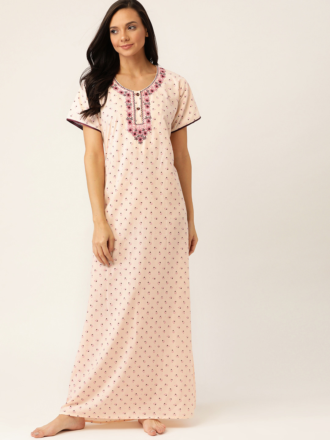 ETC Peach-Coloured & Pink Printed Nightdress