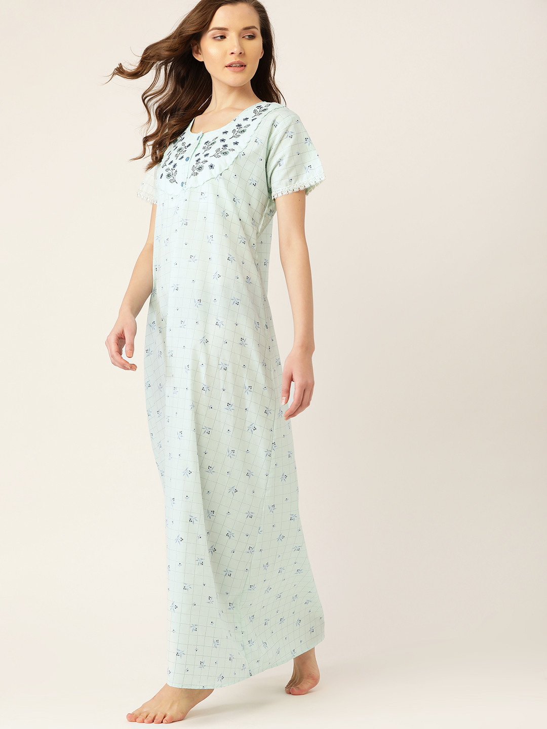 ETC Sea Green & Blue Printed Nightdress
