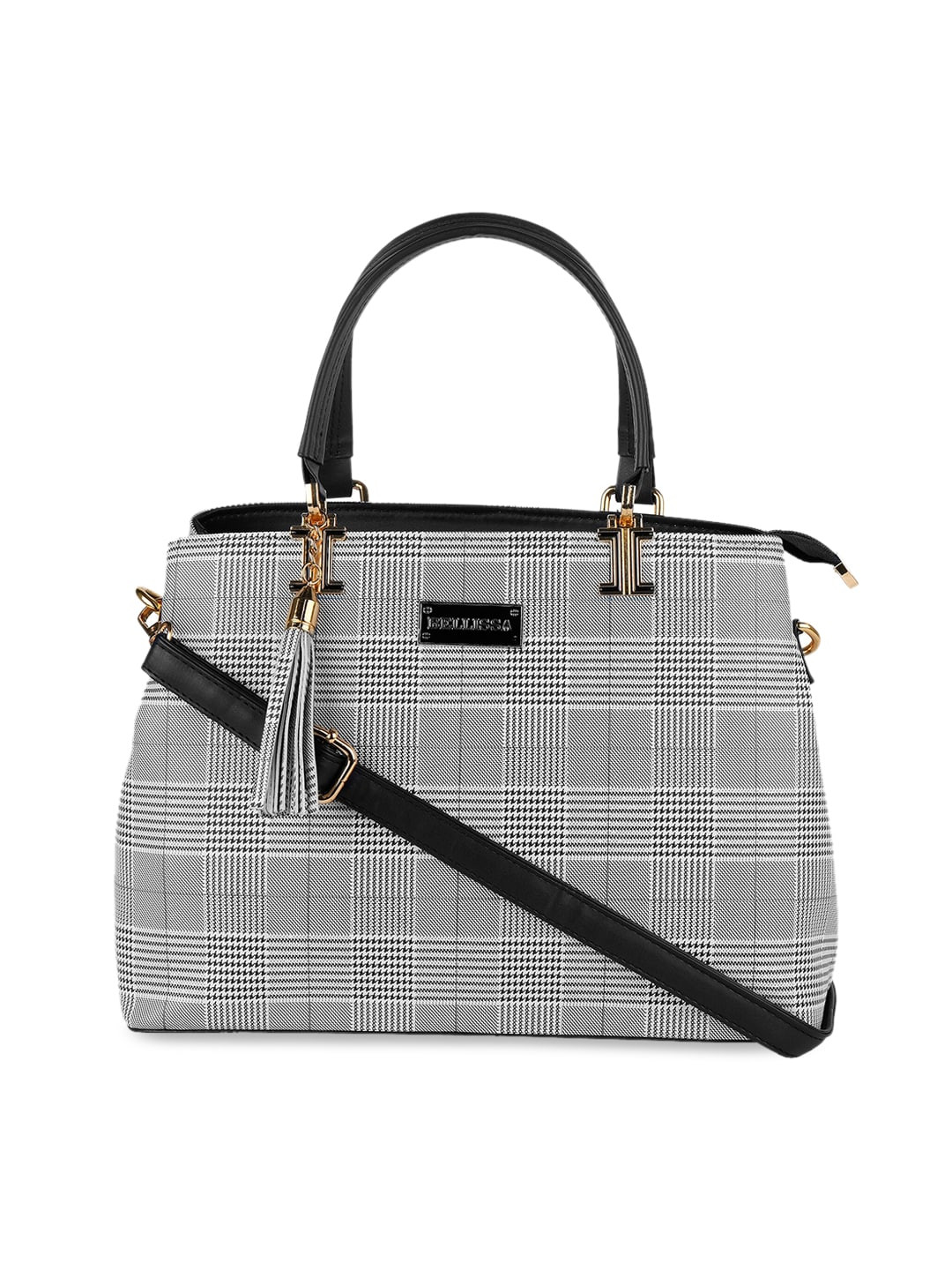 Bellissa Black & Grey Checked Design Handheld Bag