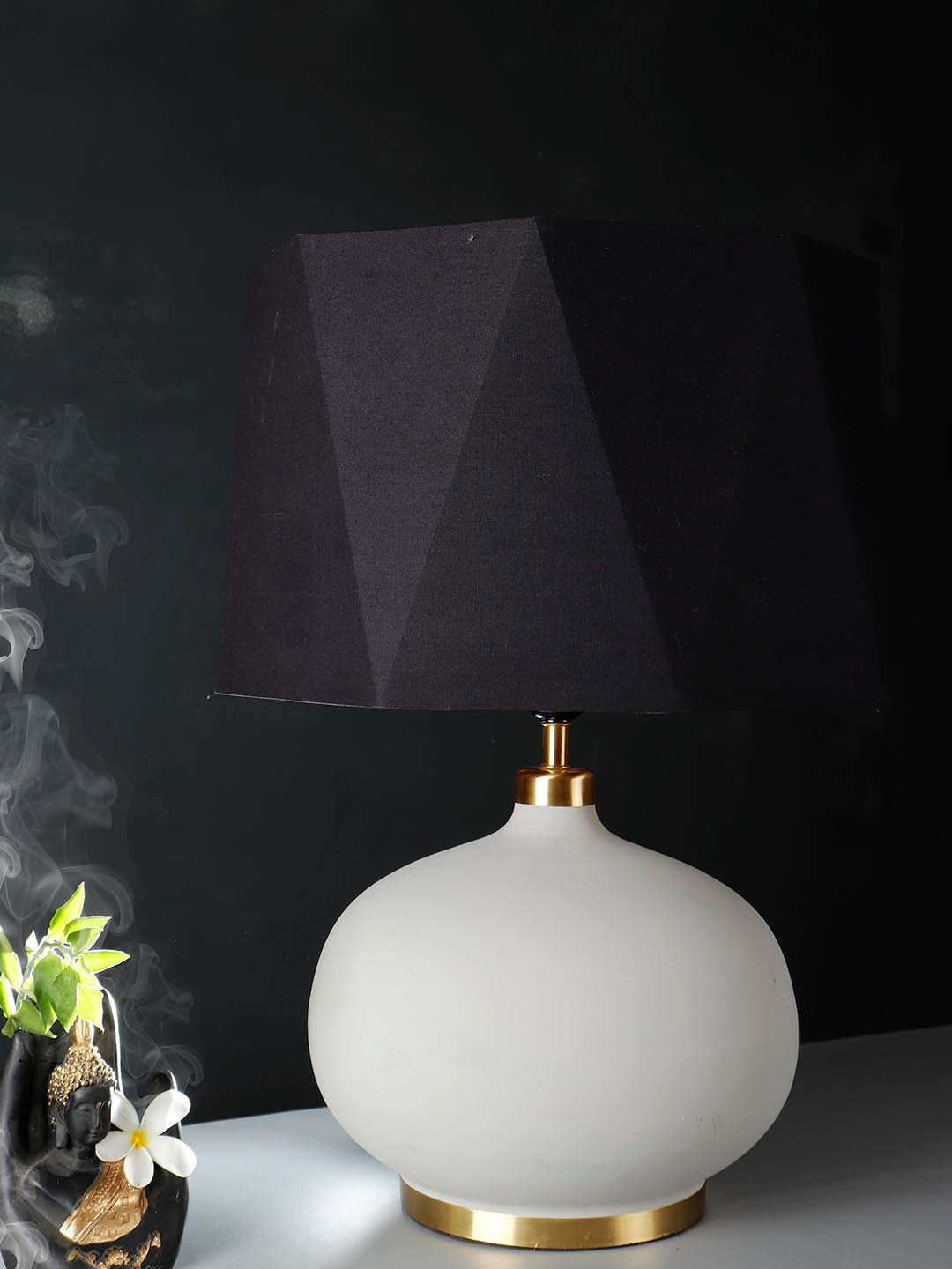 Grated Ginger Black & Grey Self Design Handcrafted Bedside Standard Table Lamp