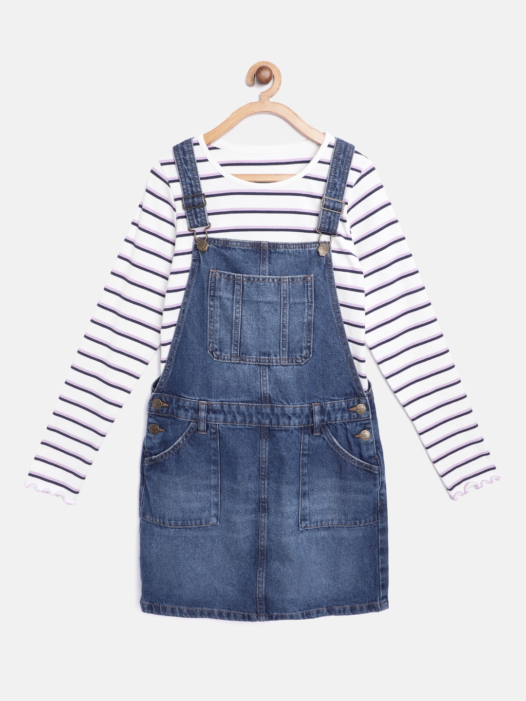 Buy Marks Spencer Girls Blue Denim Faded Sustainable Pinafore Dress with T shirt Dresses for Girls 12447886 Myntra