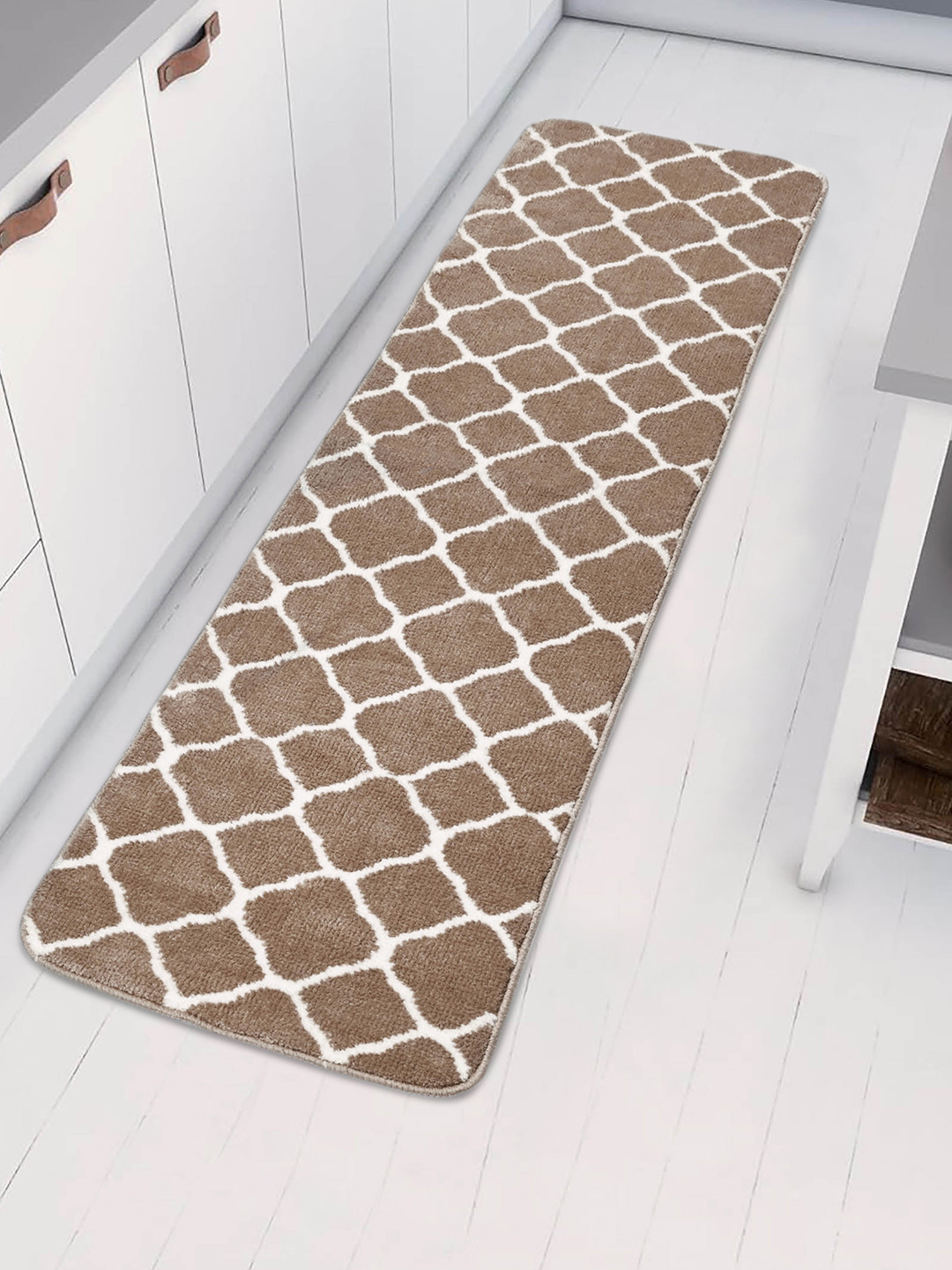 Saral Home Brown & White Trellis Design Anti-Skid Floor Runner