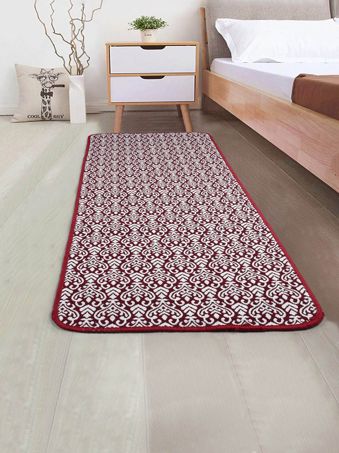 Saral Home Red Floral Tufted Jacquard Anti-Skid Runner