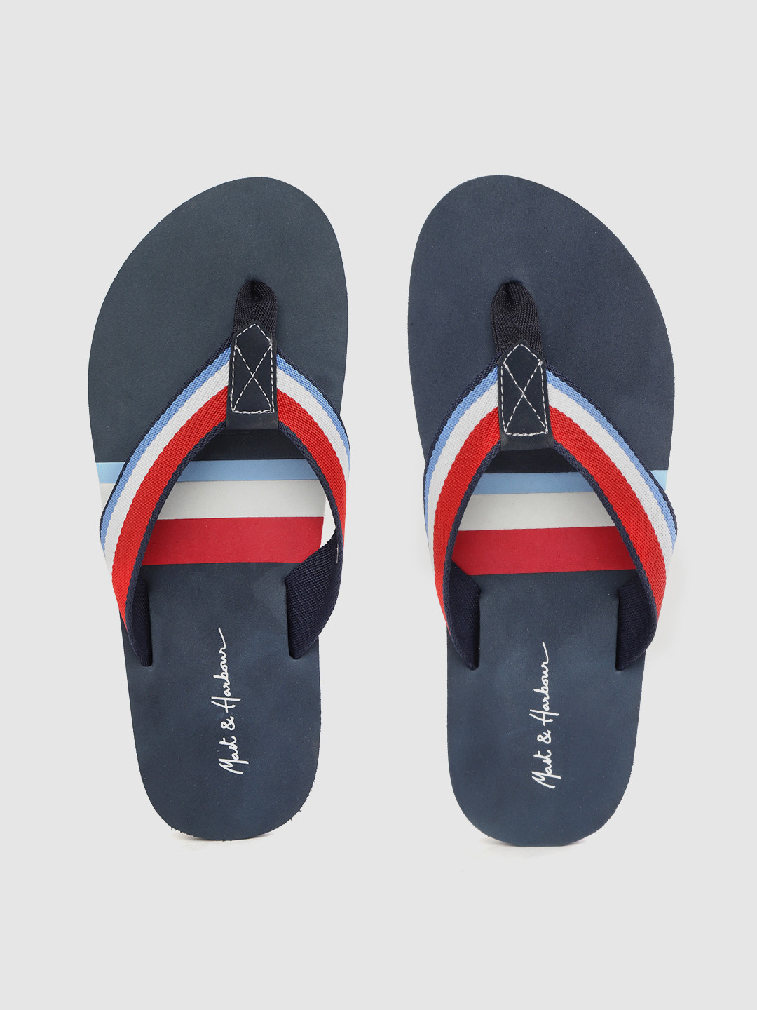 Mast & Harbour Men Navy Blue & White Striped Thong Flip-Flops