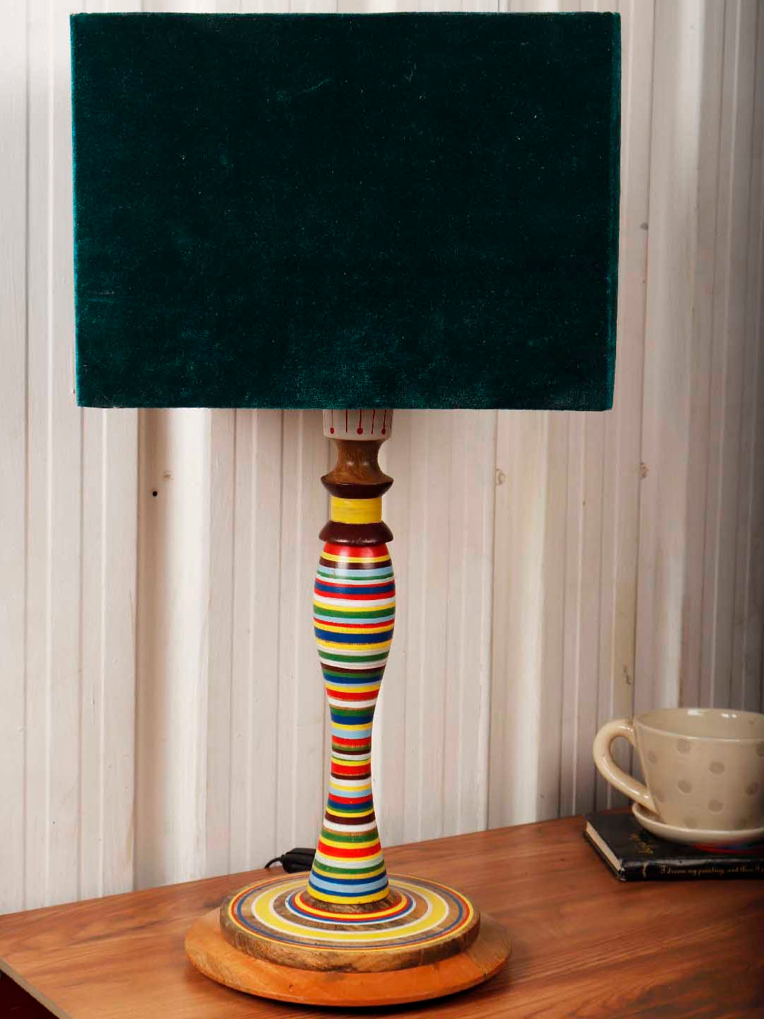 Grated Ginger Green Solid Bedside Standard Table Lamp with Shade