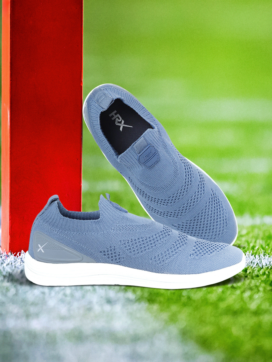 HRX by Hrithik Roshan Women Blue Woven Design Front Runner Slip-On Shoes