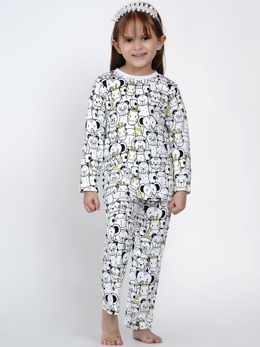 berrytree Girls Black & Yellow Printed Organic Cotton  Night Suit