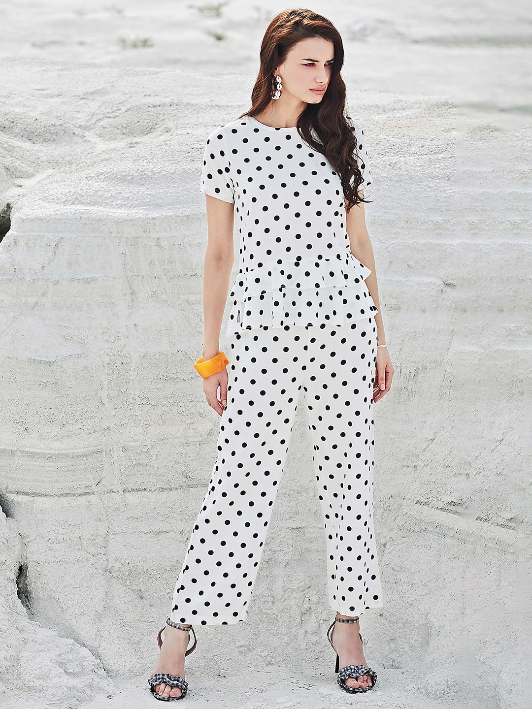 Buy Crimsoune Club Women White Black Polka Dot Print Co ordinate Set Co Ords for Women 12472852 Myntra
