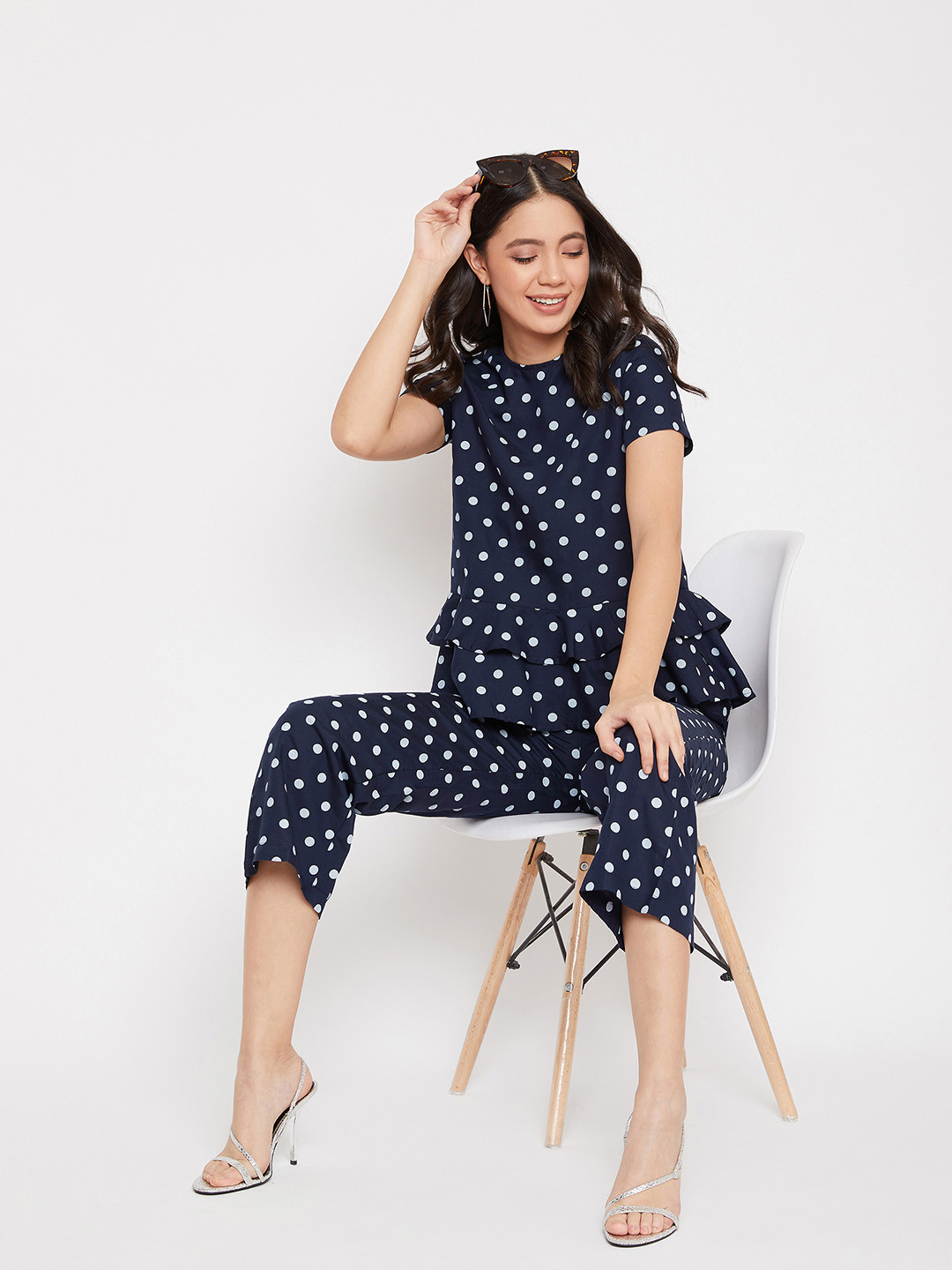 Crimsoune Club Women Navy Blue & White Printed Co-ordinate Set