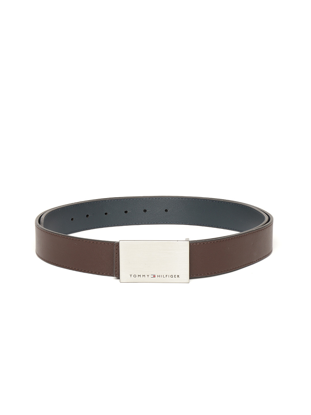 Tommy Hilfiger Men Navy Blue & Coffee Brown Solid Leather Reversible Belt