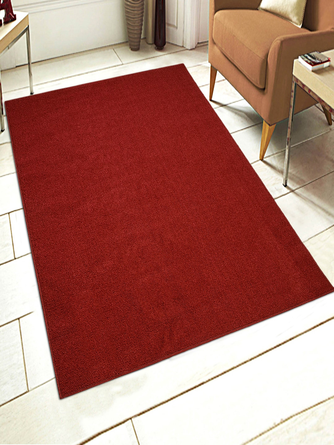 Saral Home Maroon Solid Anti-Skid Carpet