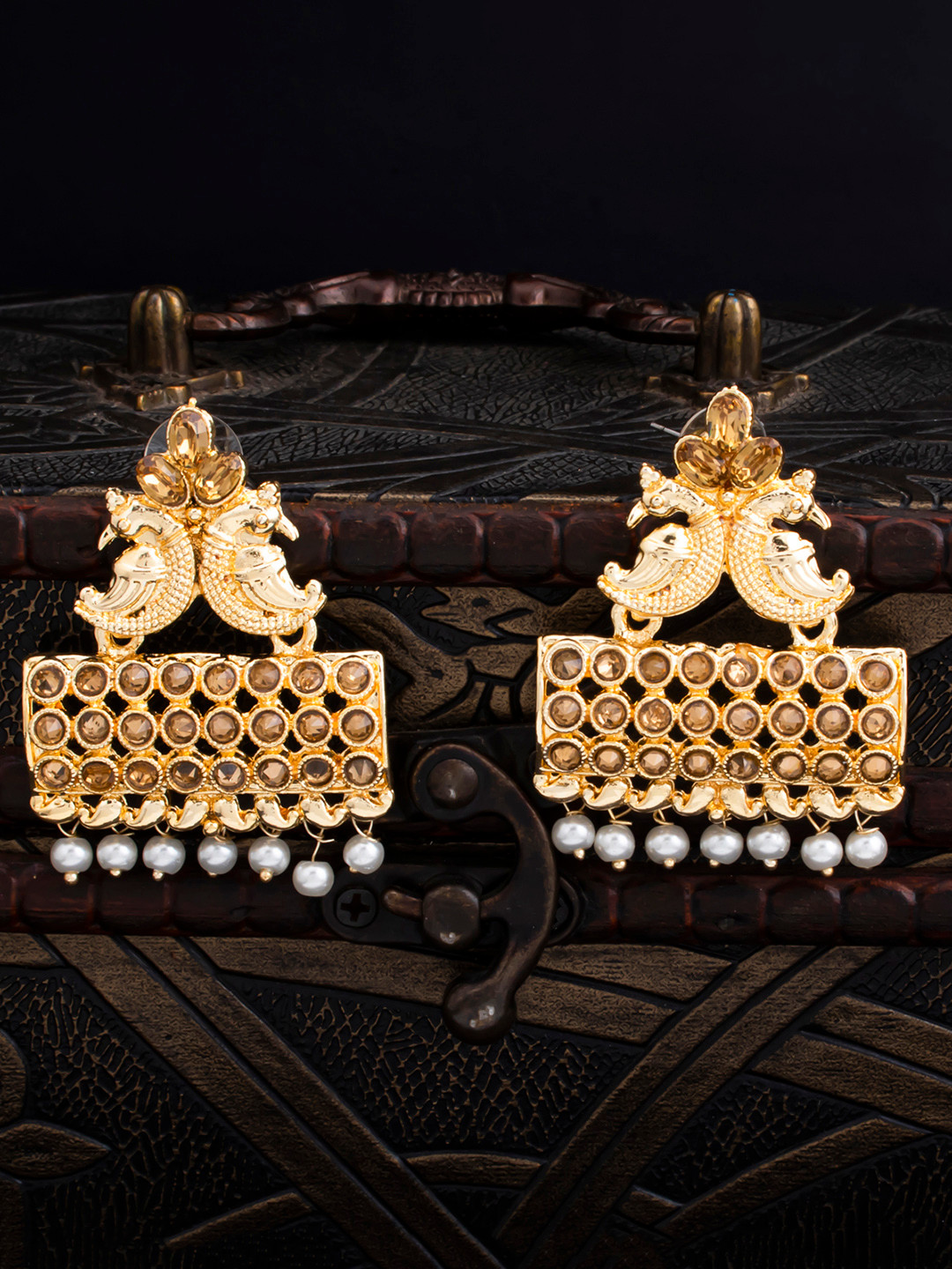 Sukkhi Gold-Plated Peacock Shaped Drop Earrings