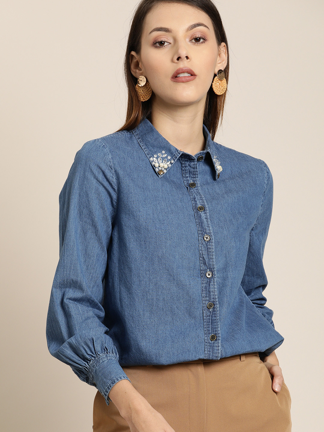 all about you Women Blue Regular Fit Solid Casual Shirt