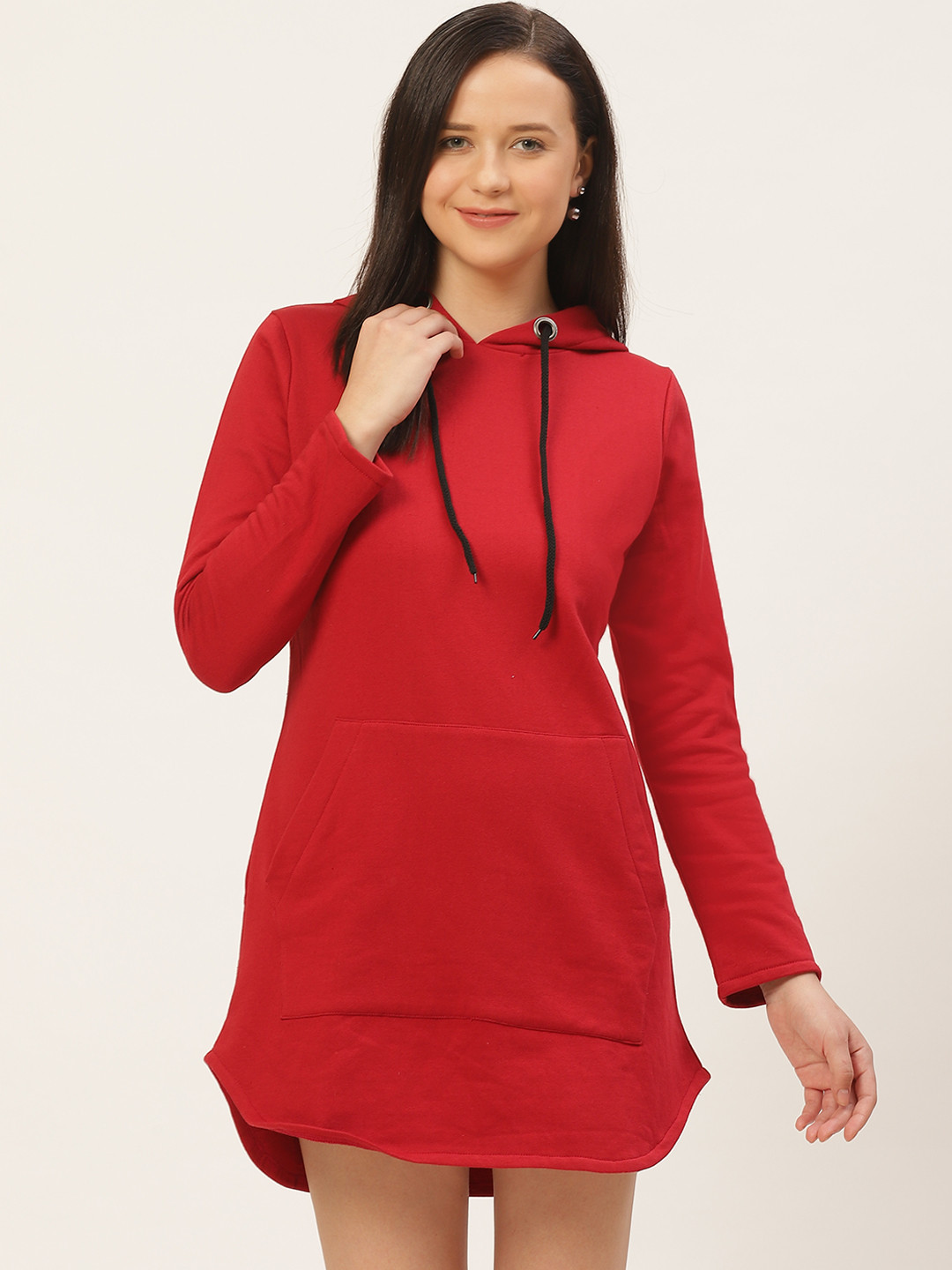 Rigo Red Hooded Full Sleeve Sweatshirt Dress