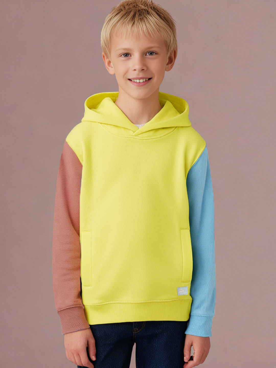 Cherry Crumble Boys and Girls Yellow Solid Bloomberg Colorblock Hoodie Sweatshirt