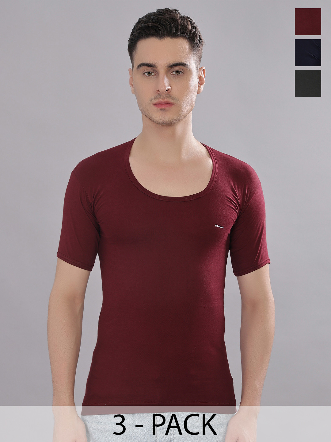 Dollar Bigboss Men Solid Pack of 3 Cotton Shrinkless Round Neck Vest