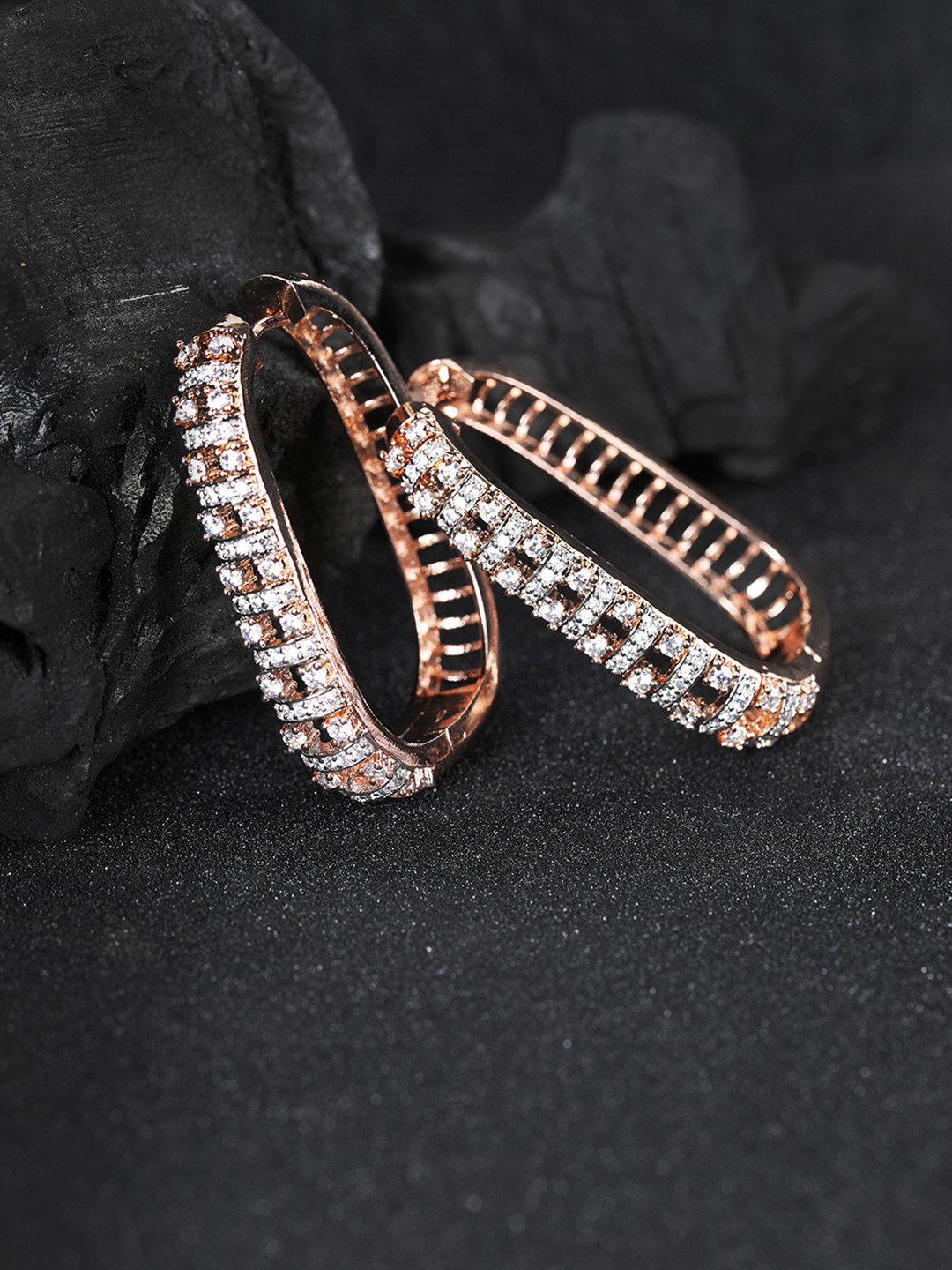 Priyaasi Rose Gold-Plated AD-Studded Handcrafted Oval Hoop Earrings