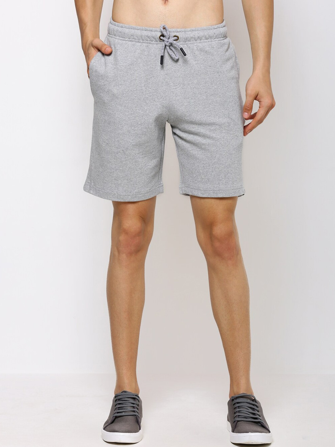 Bareblow Men Grey Melange Striped Lounge Shorts
