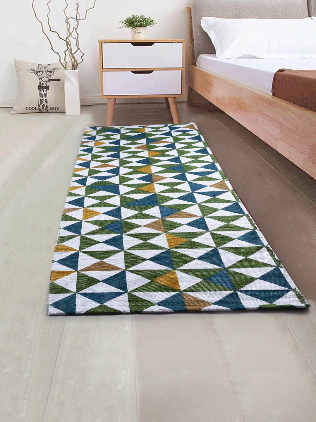 Saral Home Green & Blue Geometric Floor Runner