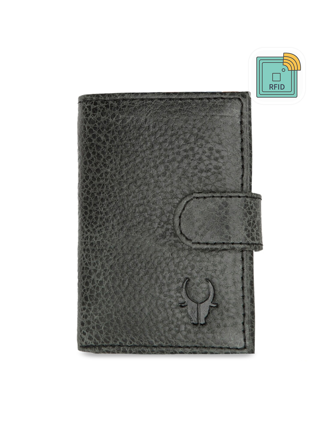 WildHorn Unisex Black Textured RFID Protected Leather Card Holder