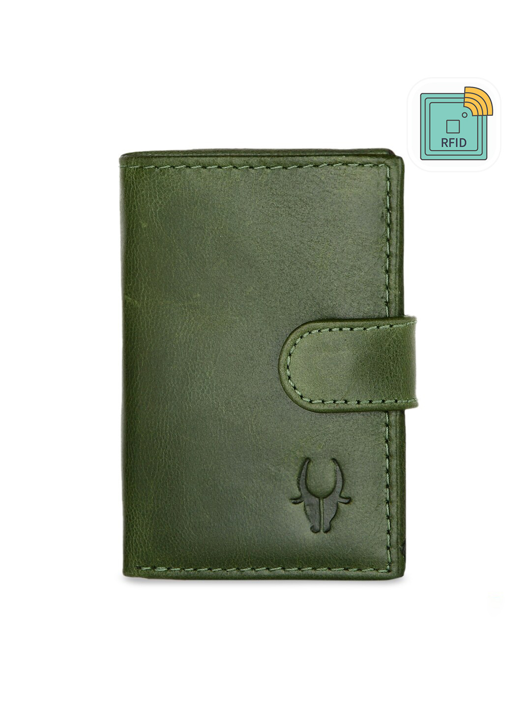 WildHorn Unisex Olive Green Solid RFID Genuine Leather Card Holder