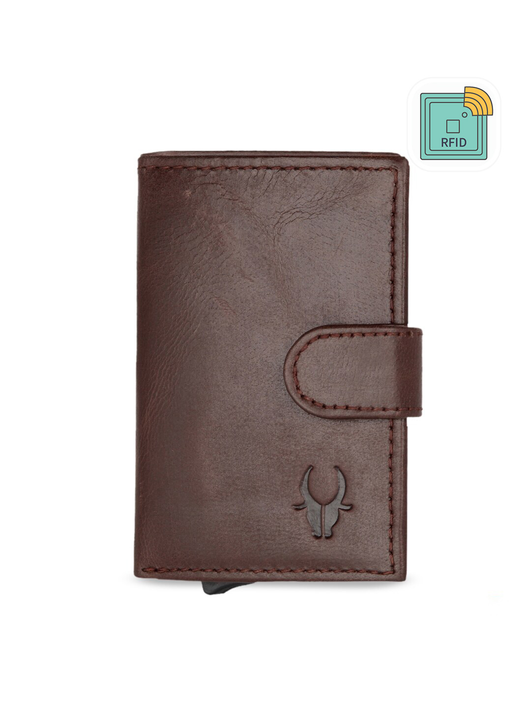 WildHorn Unisex Brown & Beige Solid RFID Protected Genuine Leather Card Holder