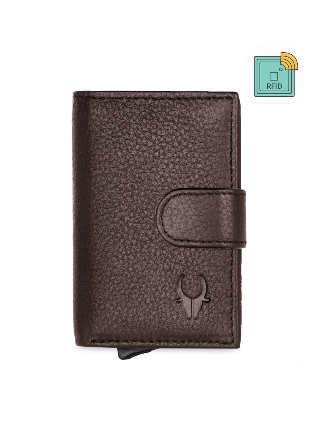WildHorn Unisex Brown RFID Protected Textured Genuine Leather Card Holder