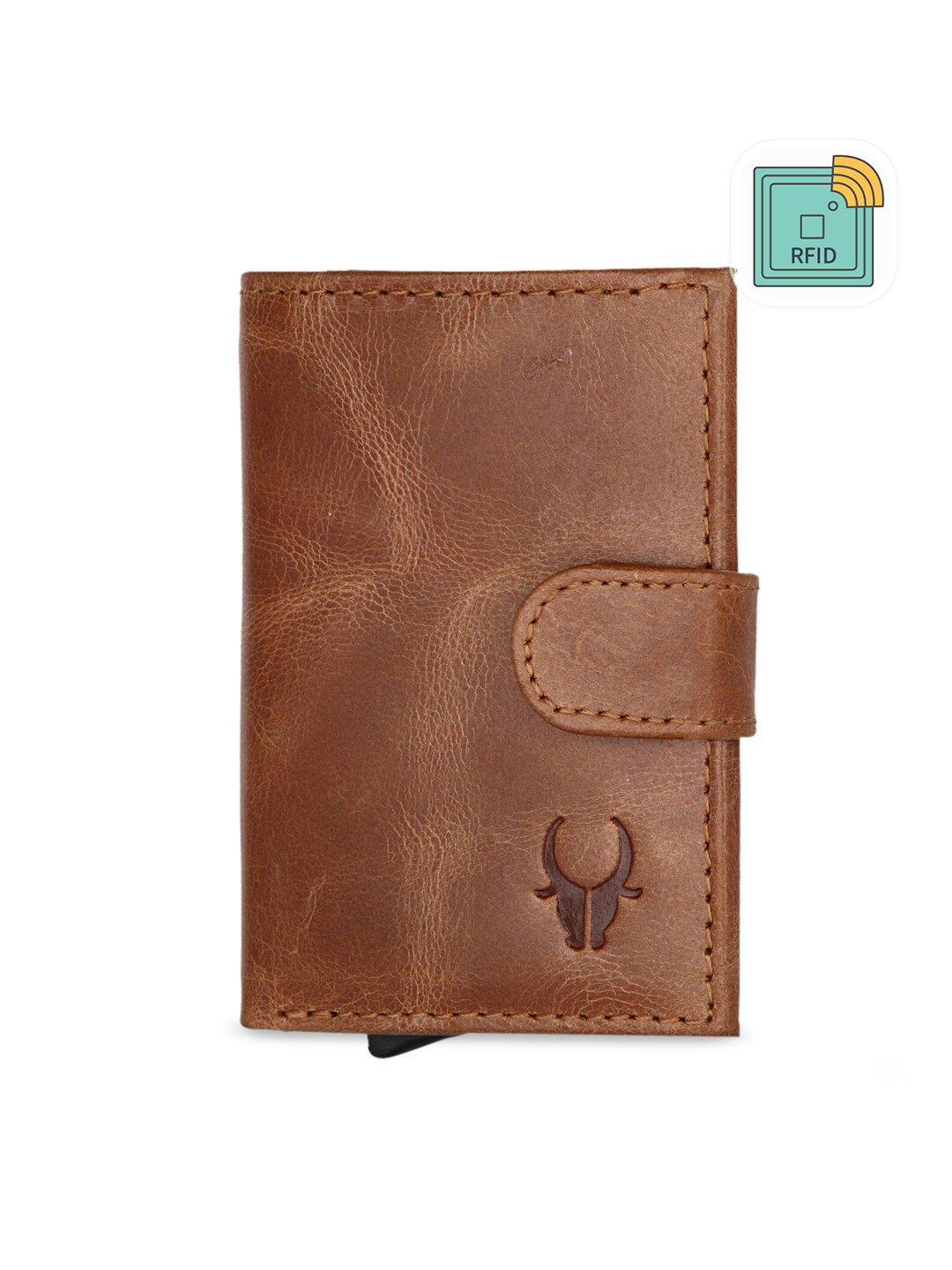 WildHorn Unisex Tan Brown RFID Protected Solid Genuine Leather Card Holder