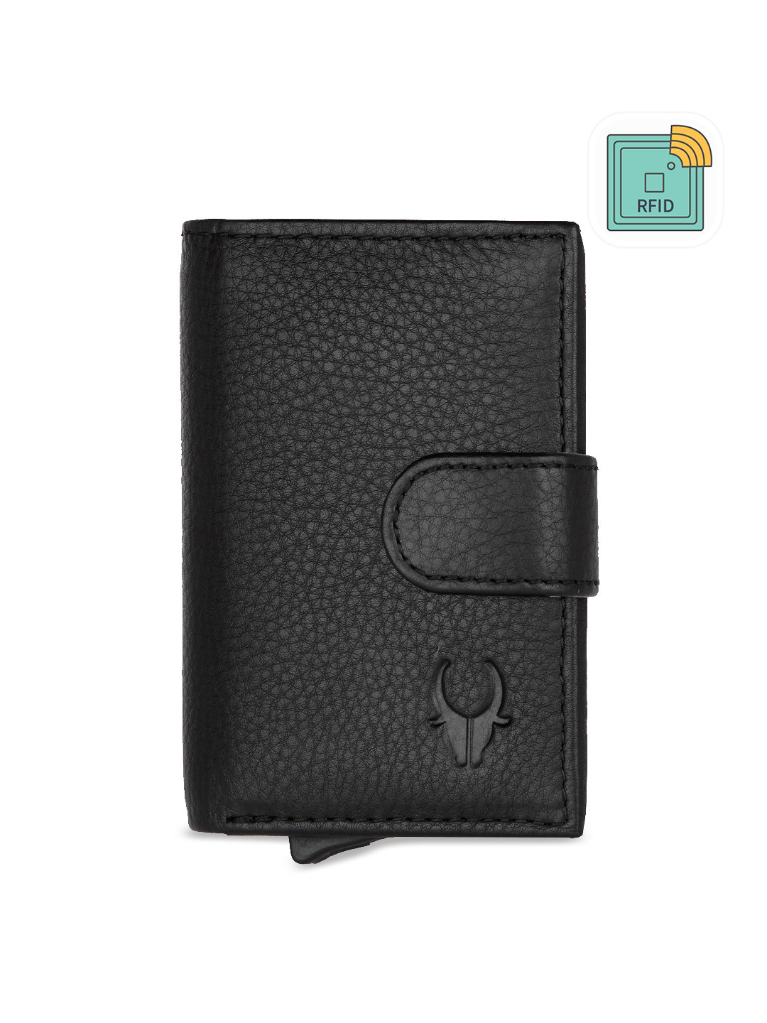 WildHorn Unisex Black Solid RFID Protected Leather Card Holder