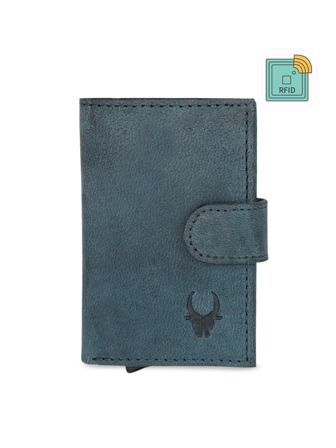 WildHorn Unisex Blue RFID Protected Textured Genuine Leather Card Holder