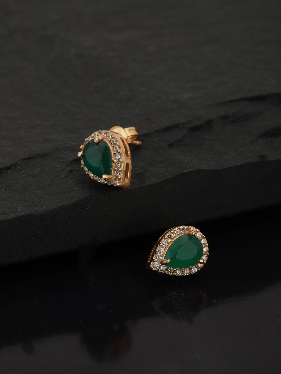 Carlton London Green Gold-Plated Teardrop Shaped Stone Studs