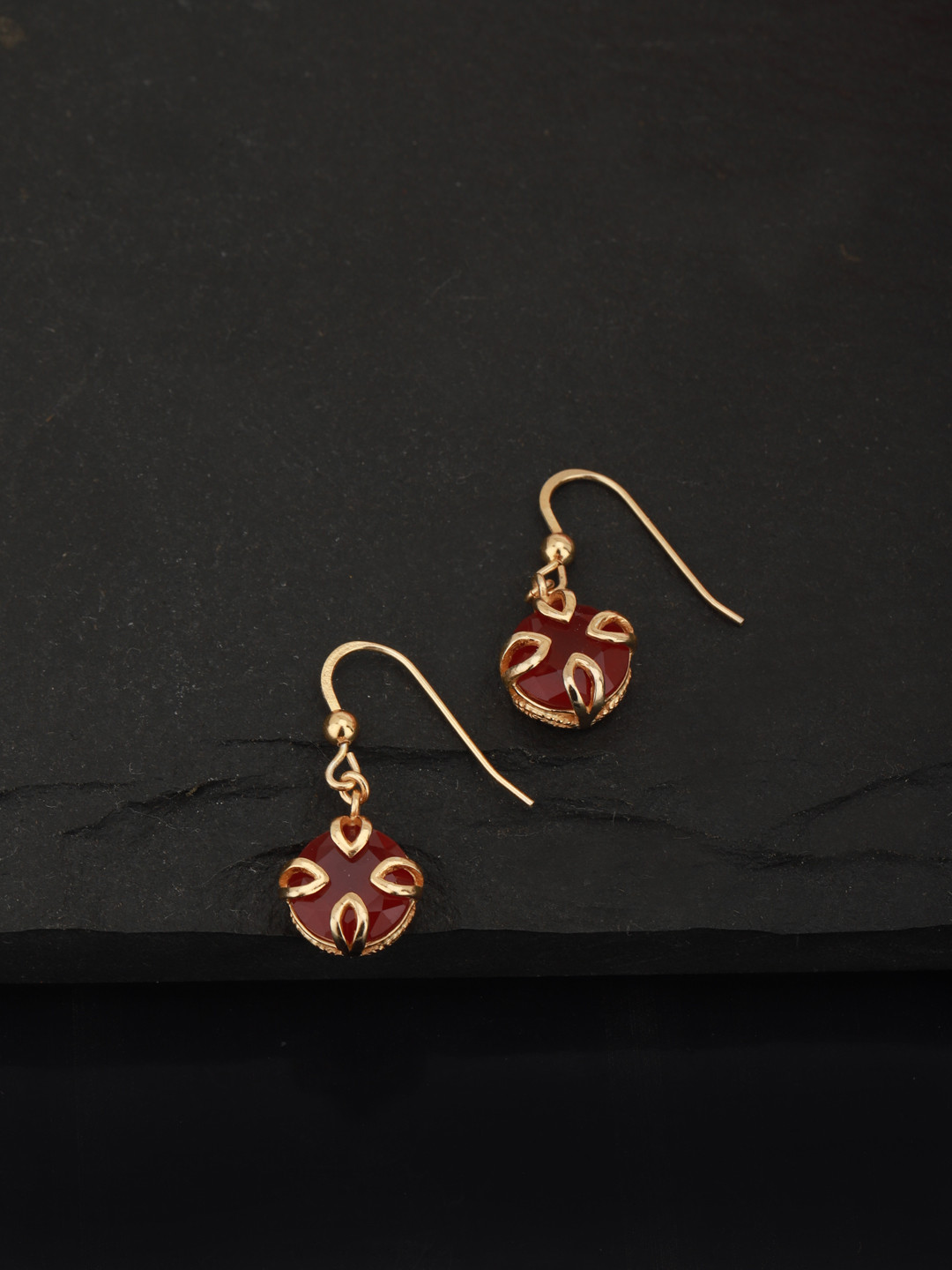Carlton London Maroon Gold-Plated Stone-Studded Circular Drop Earrings