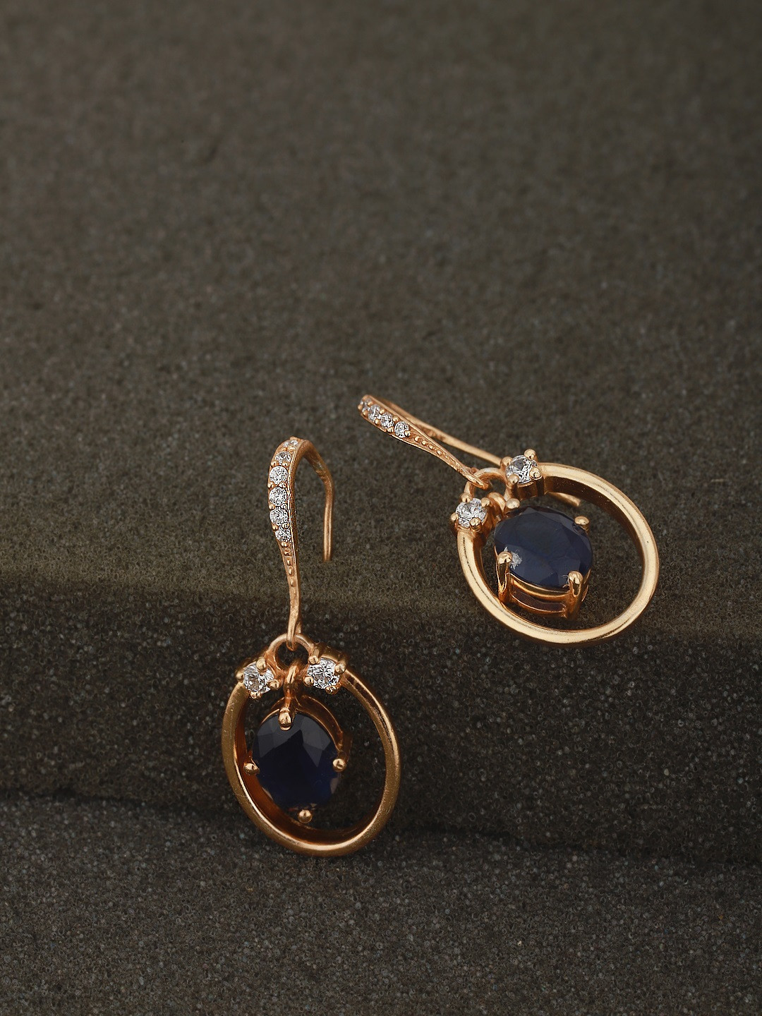 Carlton London Gold Plated Artificial Stones Studded Contemporary Shaped Drop Earrings