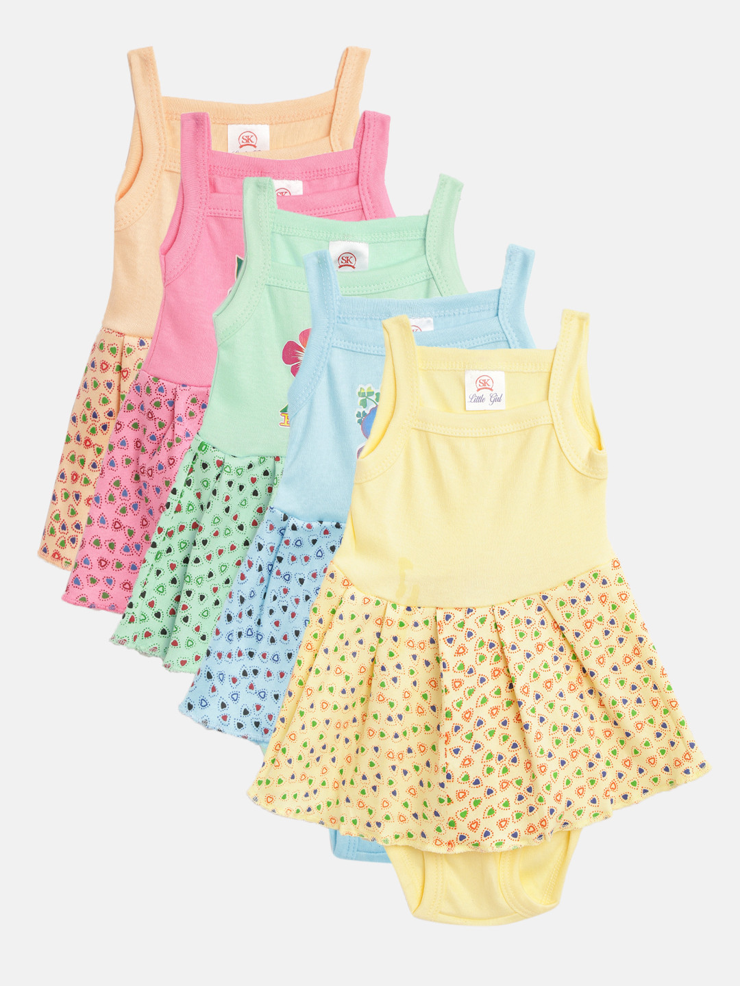 MANZON Girls Pack of 5 Heart Print Dresses