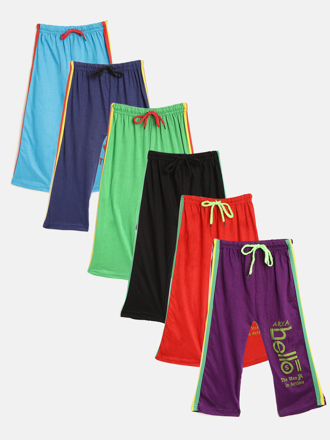 MANZON Kids Pack of 6 Solid Lounge Pants with Printed Detail