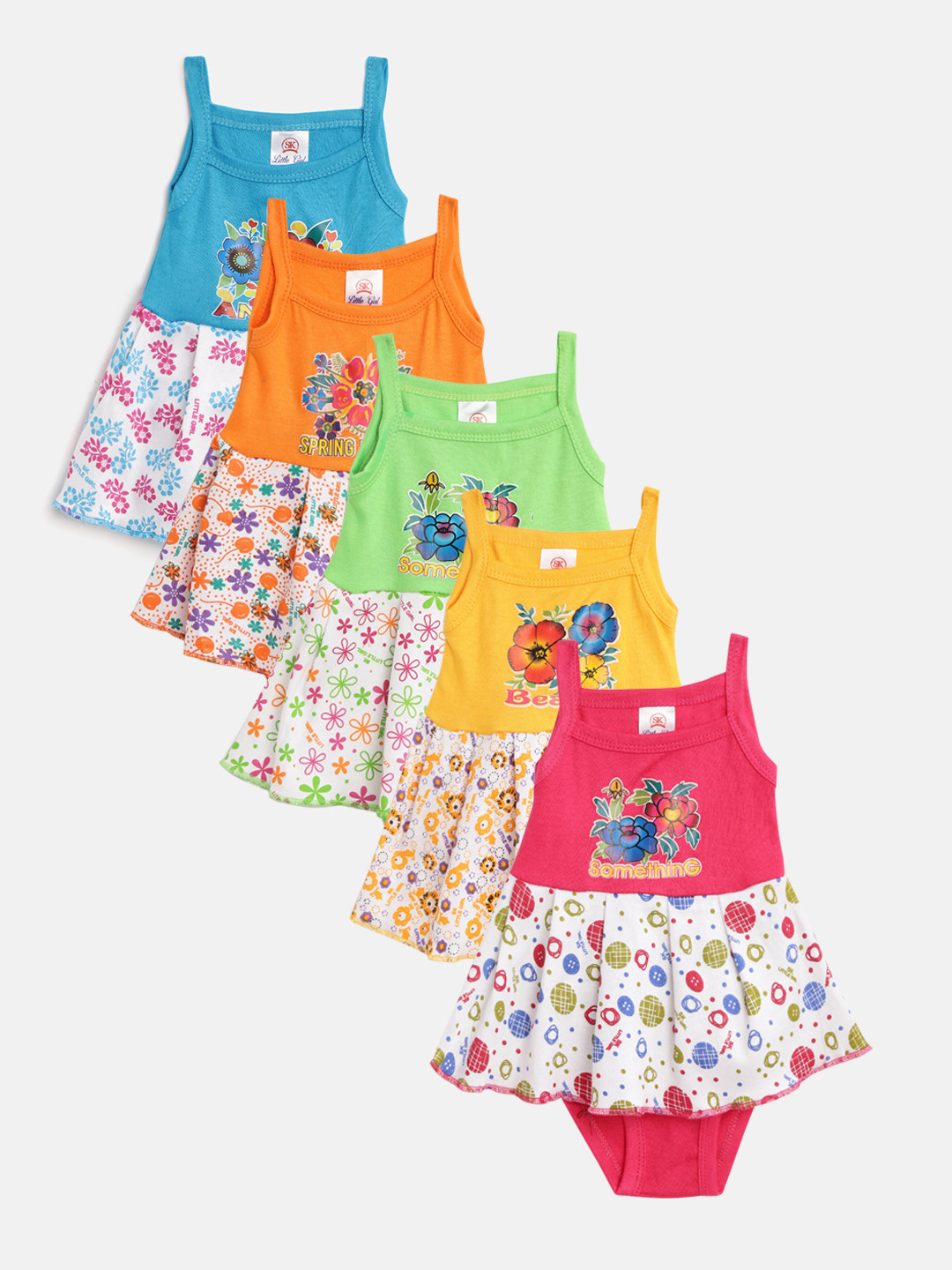 MANZON Girls Pack of 5 Floral Print Dresses