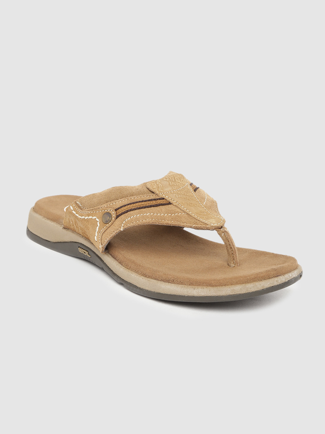 Woodland Men Camel Brown Leather Comfort Sandals