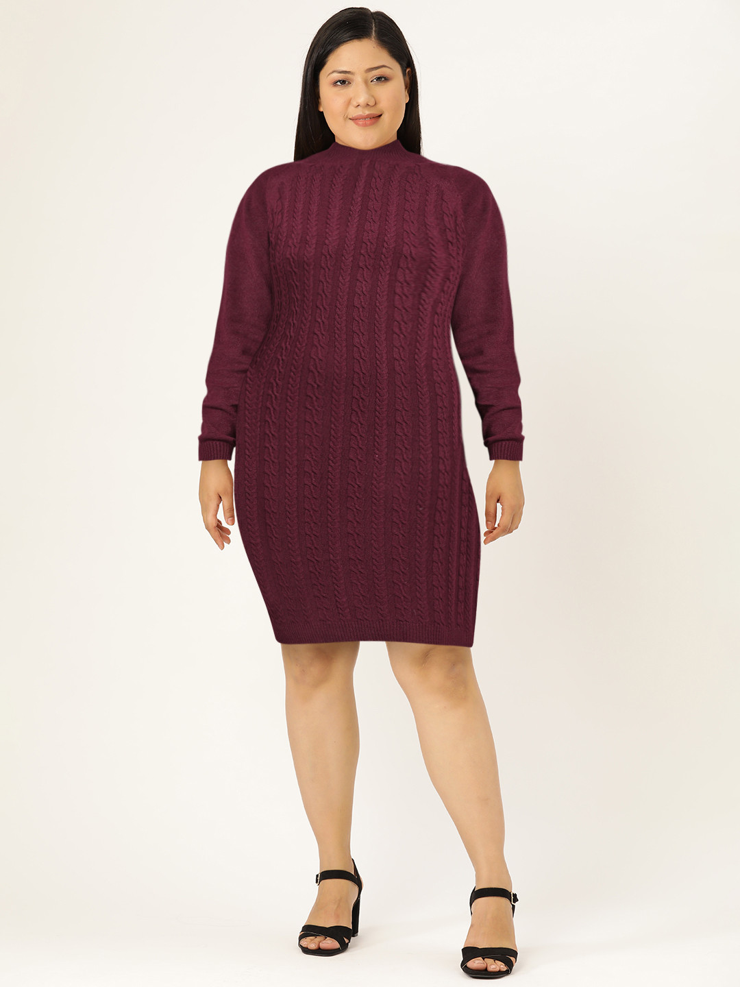 her by invictus Women Wine-Coloured Self Design Sheath Dress