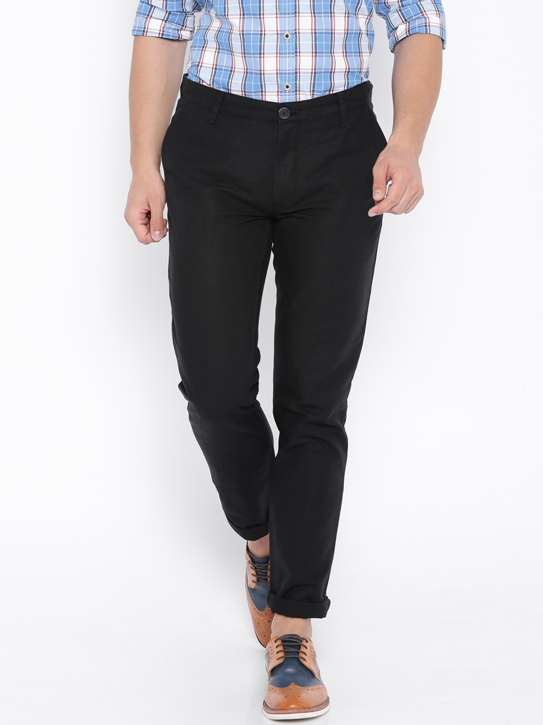 Buy John Players Black Linen Slim Fit Casual Trousers  Trousers for Men  1251284  Myntra