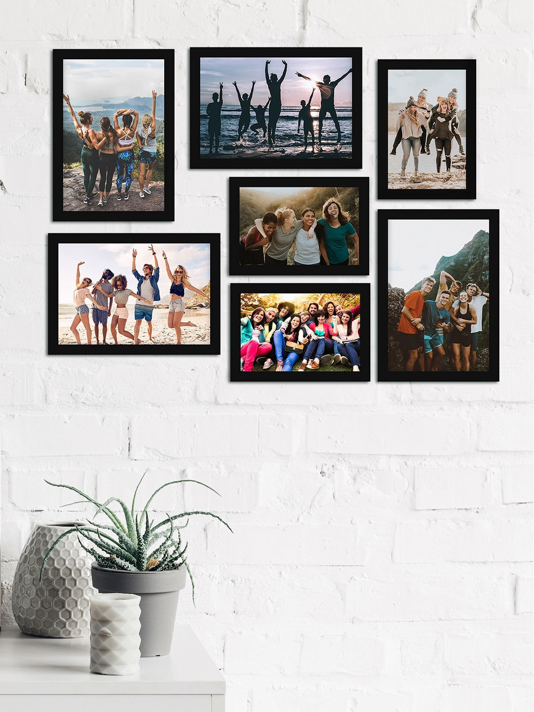 eCraftIndia Set Of 7 Black Solid Memory Wall Collage Photo Frames