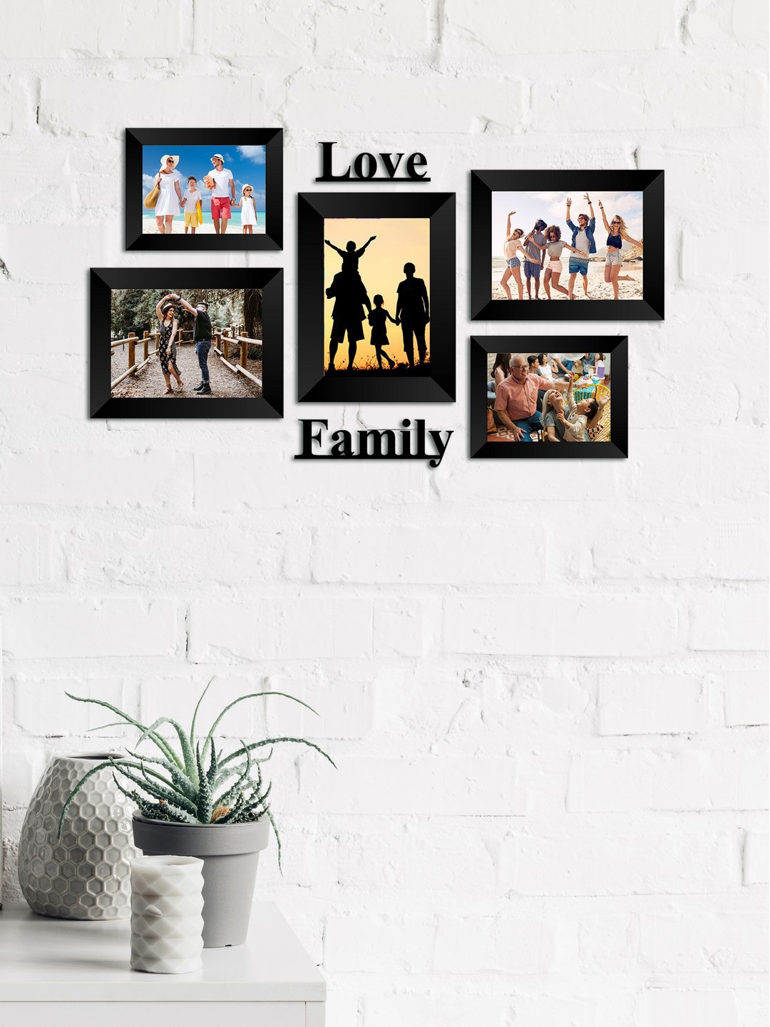 eCraftIndia Set Of 5 Black Solid Memory Wall Collage Photo Frames