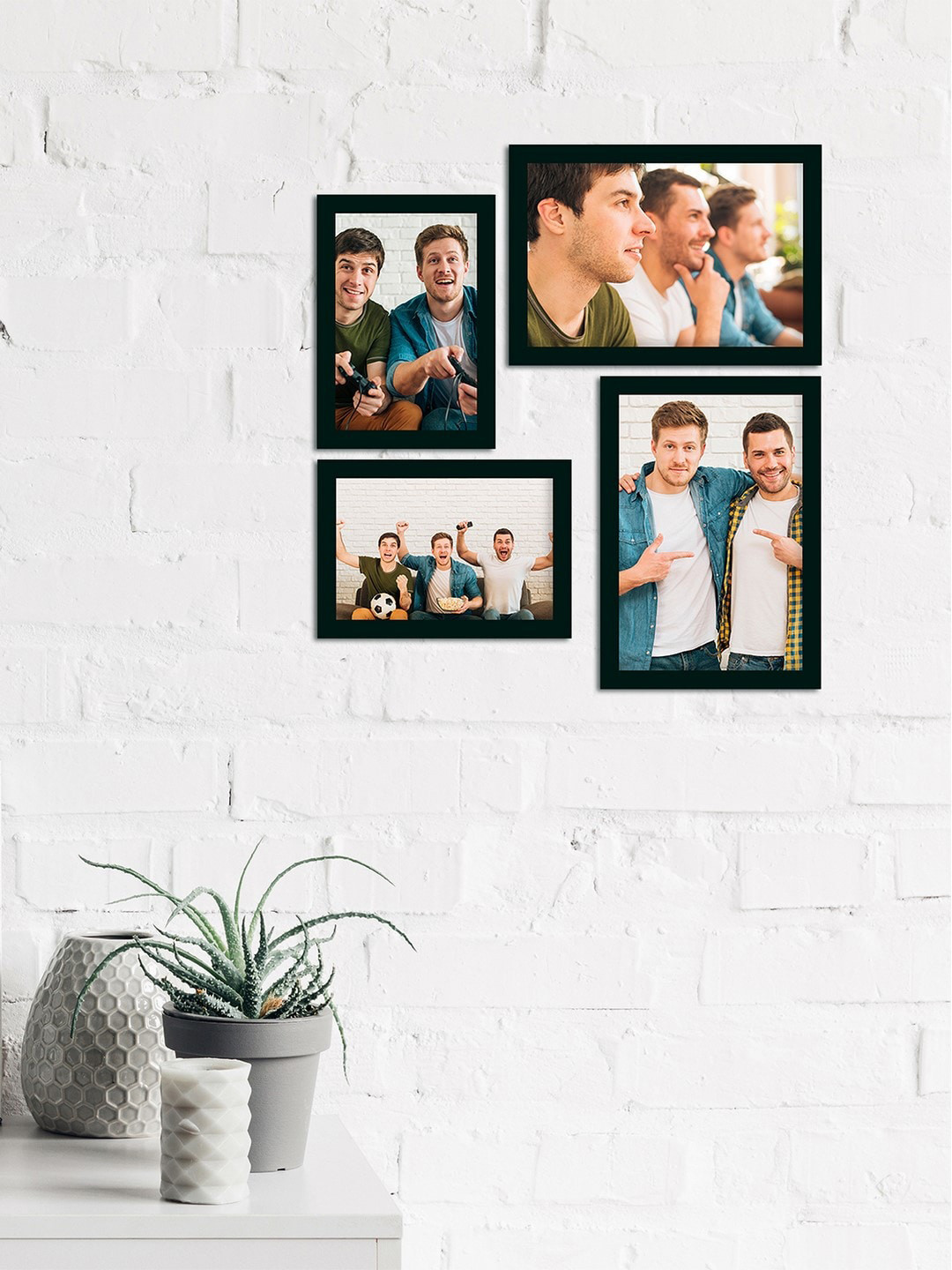 eCraftIndia Set of 4 Black Solid Memory Wall Collage Photo Frames