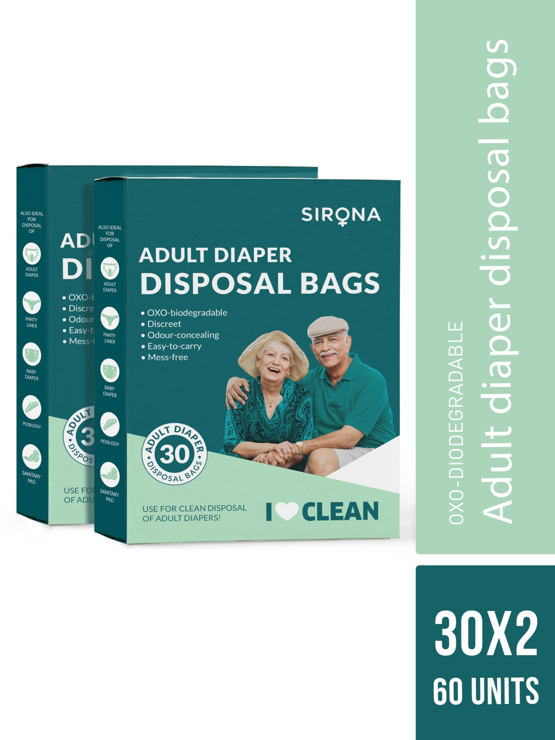 Sirona Pack of 2 Premium Diaper Disposal Bags for Adults 30 Bags each