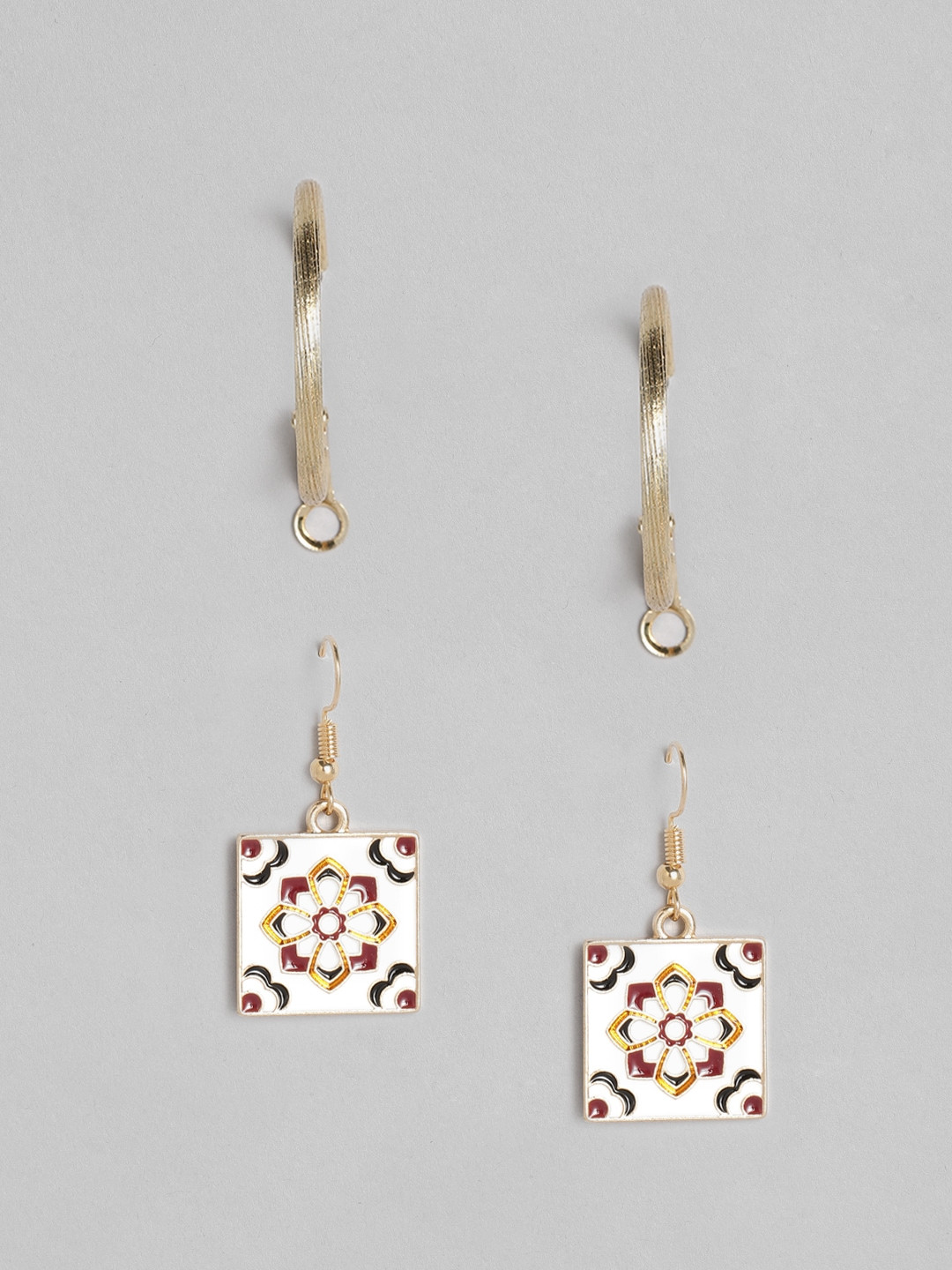 Anouk Set of 2 Gold-Toned Geometric Shaped Drop Earrings