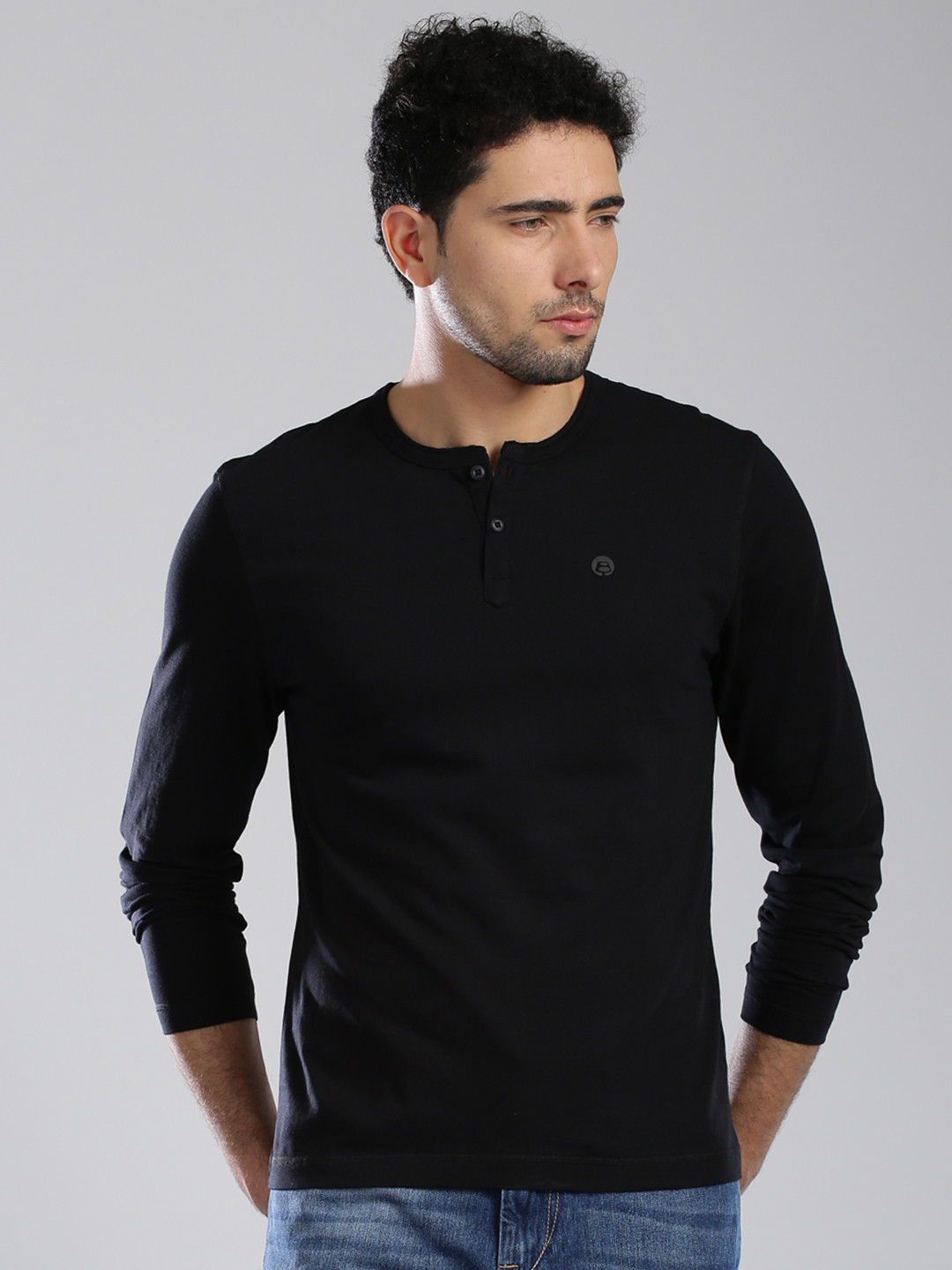 Buy Bossini Black Henley Pure Cotton T 