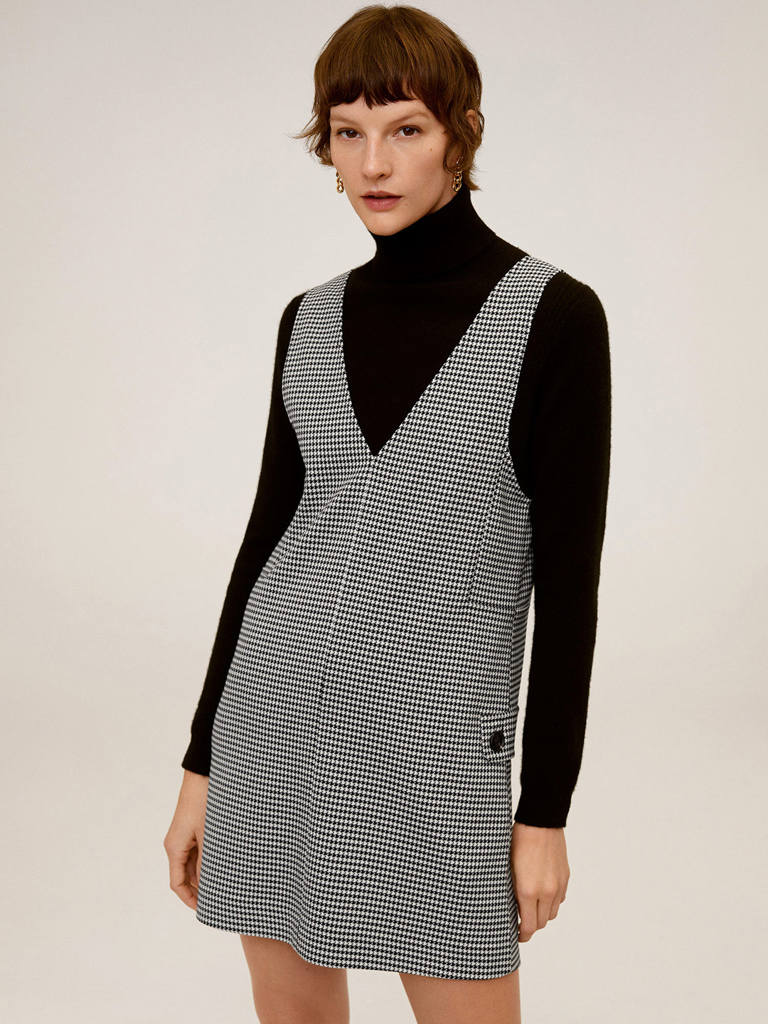 MANGO Black & White Houndstooth Patterned A-Line Dress