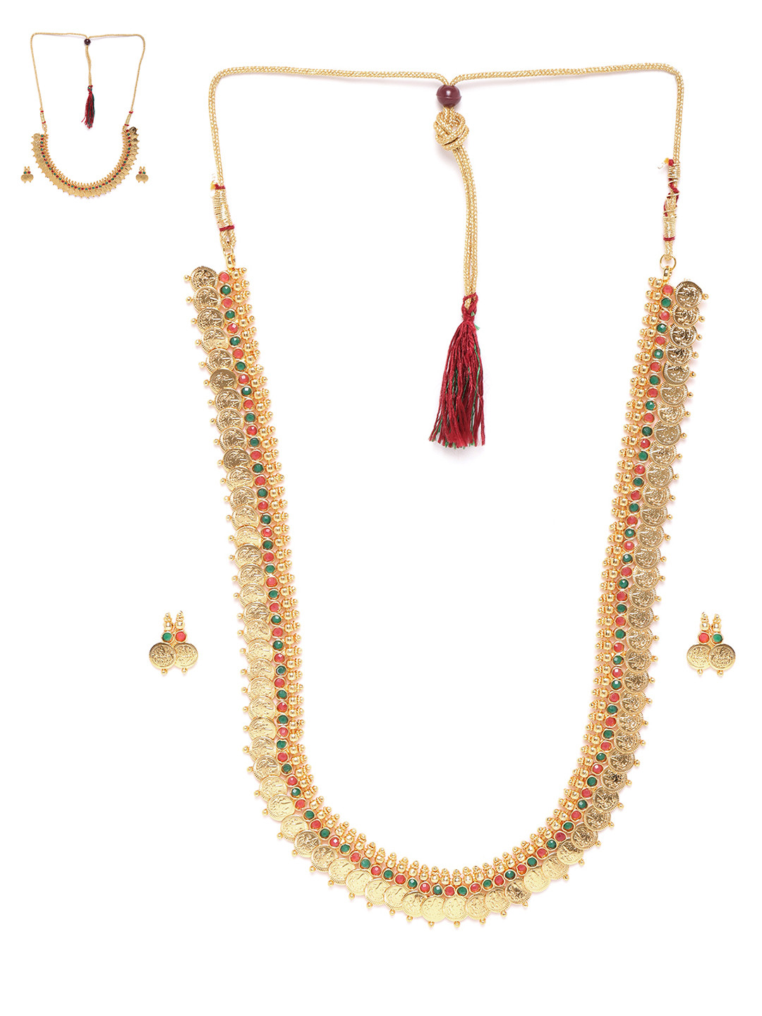 YouBella Set of 2 Green & Magenta Gold-Plated Stone Studded Goddess Laxmi Jewellery Set